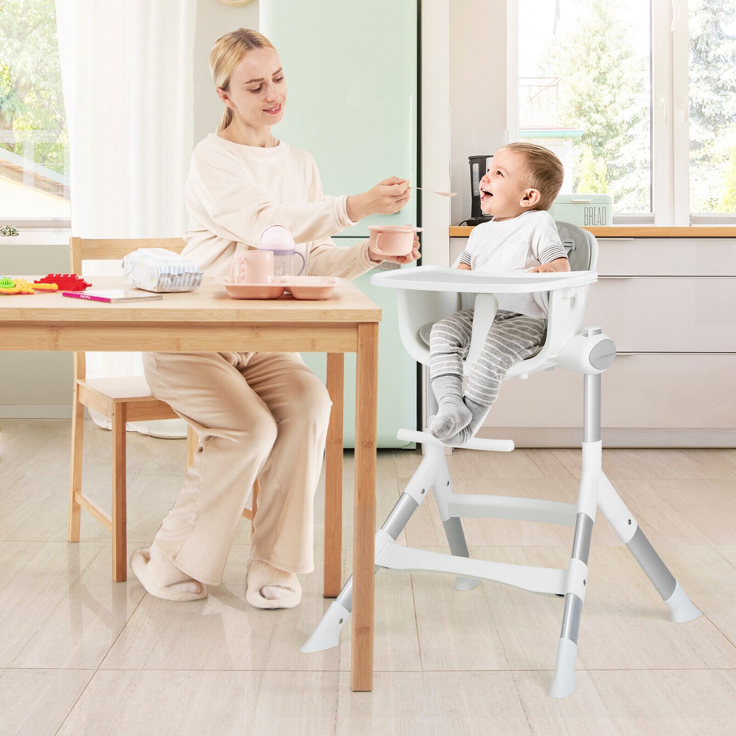 4-in-1 Convertible Baby High Chair with Aluminum Frame-Grey