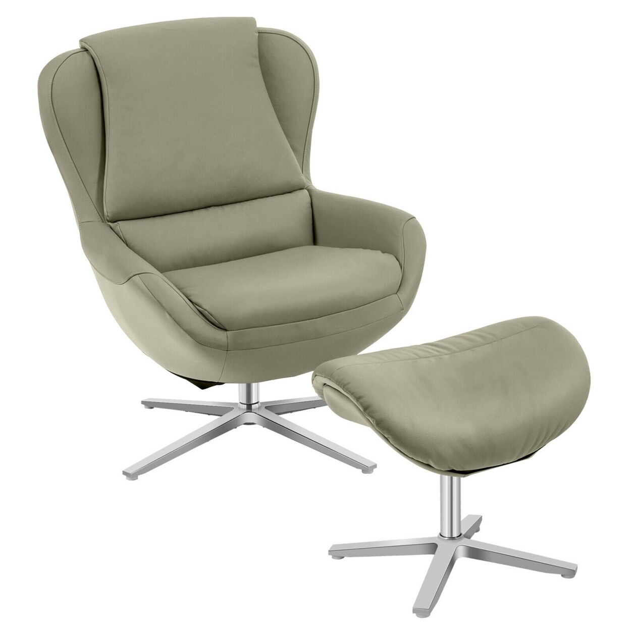 Swivel Rocking Chair Top Grain Leather Lounge Armchair W/Ottoman