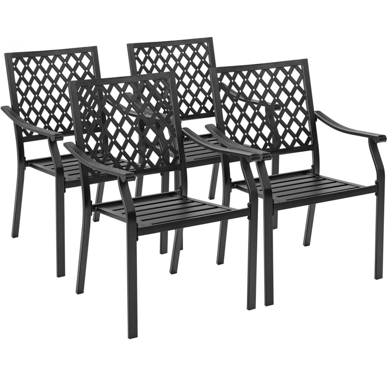 Gymax 4PCS Stackable Patio Dining Chairs Outdoor Metal Bistro Chairs W/ Curved Armrests