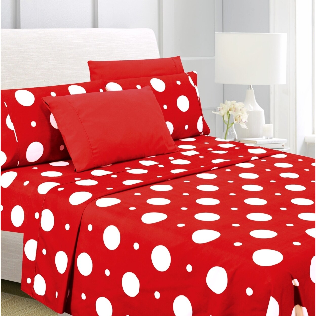 American Home Collection Polka Dot Microfiber Bed Sheet Set Twin Full Queen King