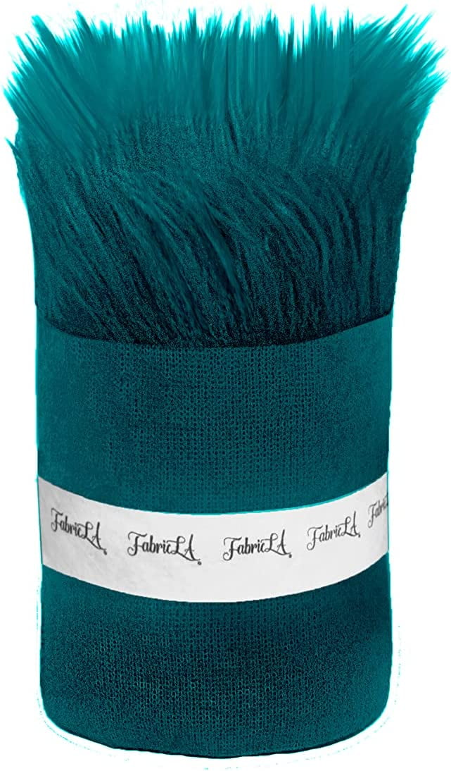 FabricLA Shaggy Faux Fur Roll - Acrylic Fabric 2" X 60" Inches Rolls Of Fur - Artificial Fur Material - Use Faux Fur Piece For Crafts, DIY, Hobby, Costume Design, Decoration - Dk Turquoise