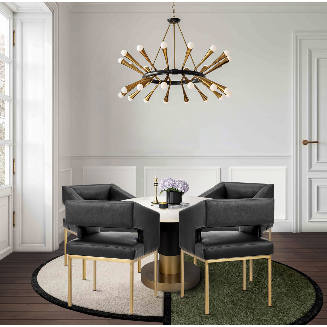 Iconic Home   Rhoda Dining Chair Faux Leather Gold Tone Metal Legs (1 Piece)