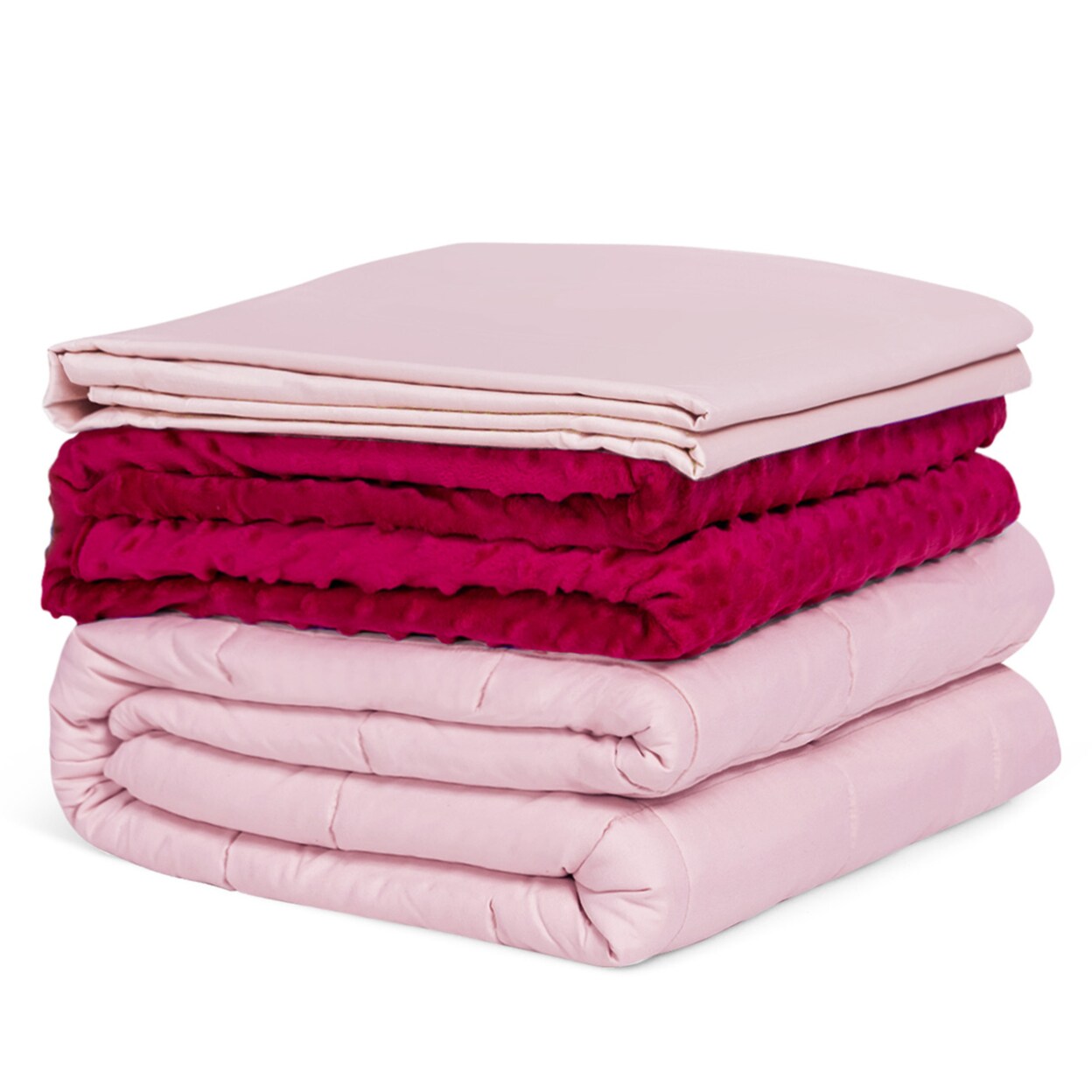 25Lbs Heavy Weighted Blanket 3 Piece Set W/Hot And Cold Duvet Covers 60X80 Pink