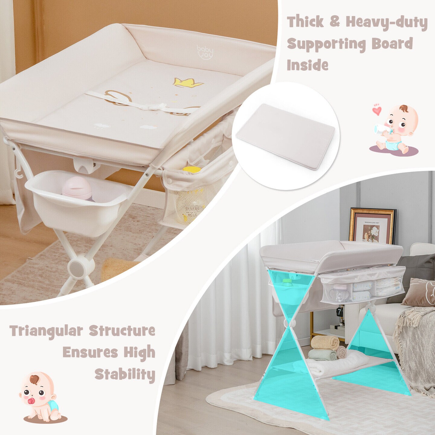 Foldable Baby Changing Table with Wheels