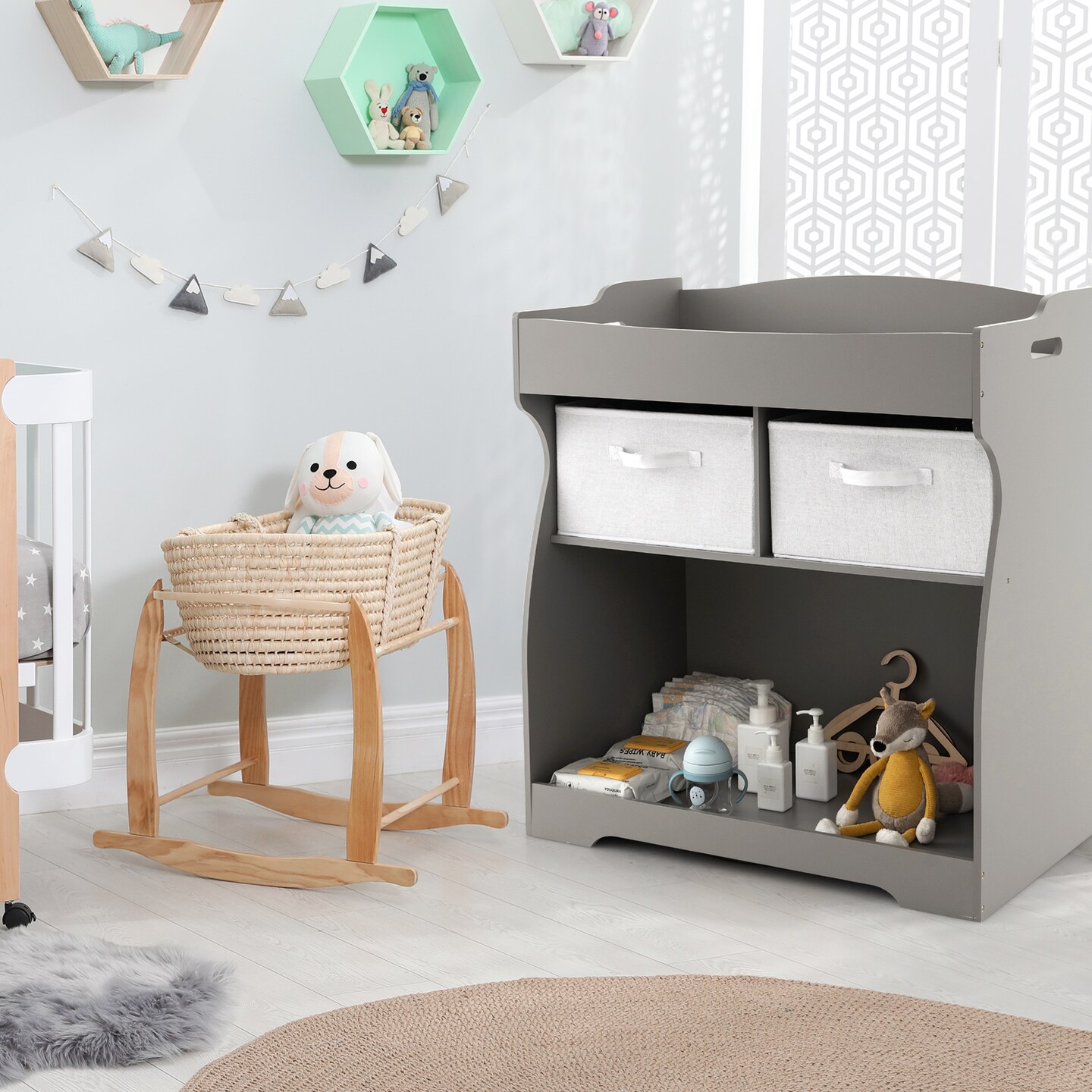 Baby Changing Table with 2 Drawers and Large Storage Bin-grey
