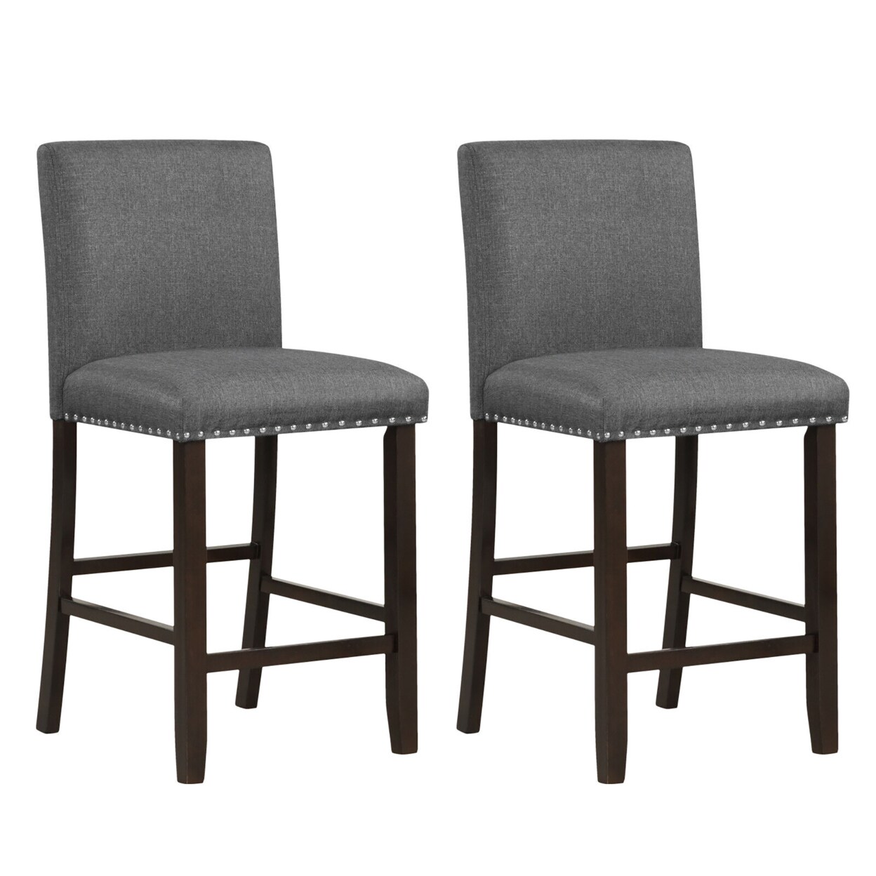 Gymax Set of 2 Bar Stools Linen Fabric Counter Height Chairs for Kitchen Island Grey