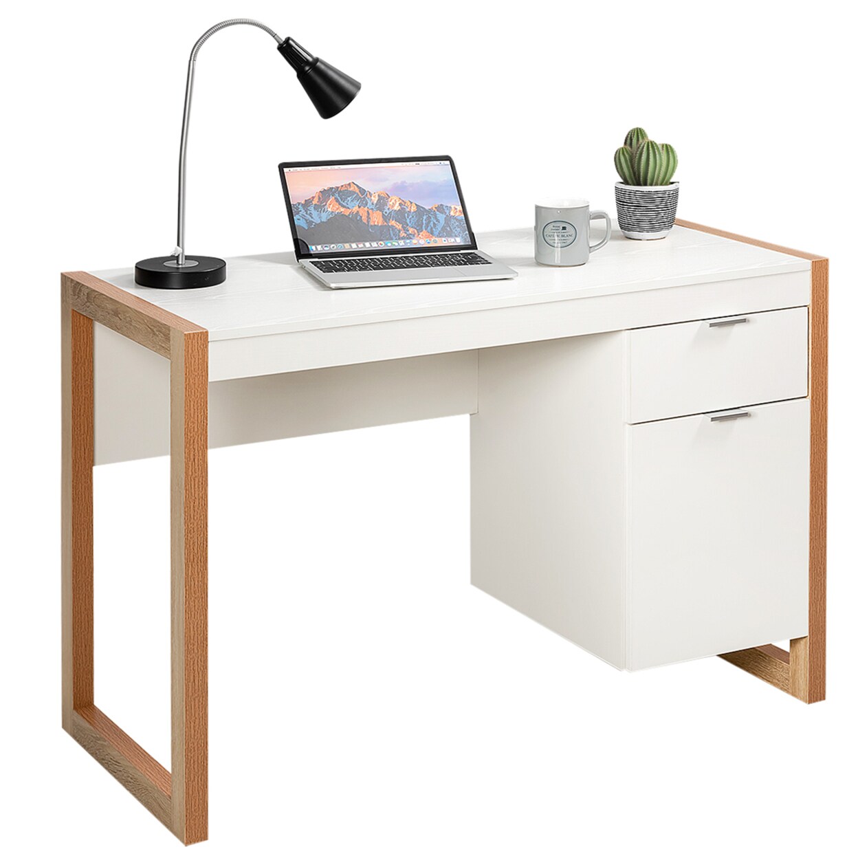 Modern Computer Desk Workstation Desk Home Office W/ Storage Cabinet