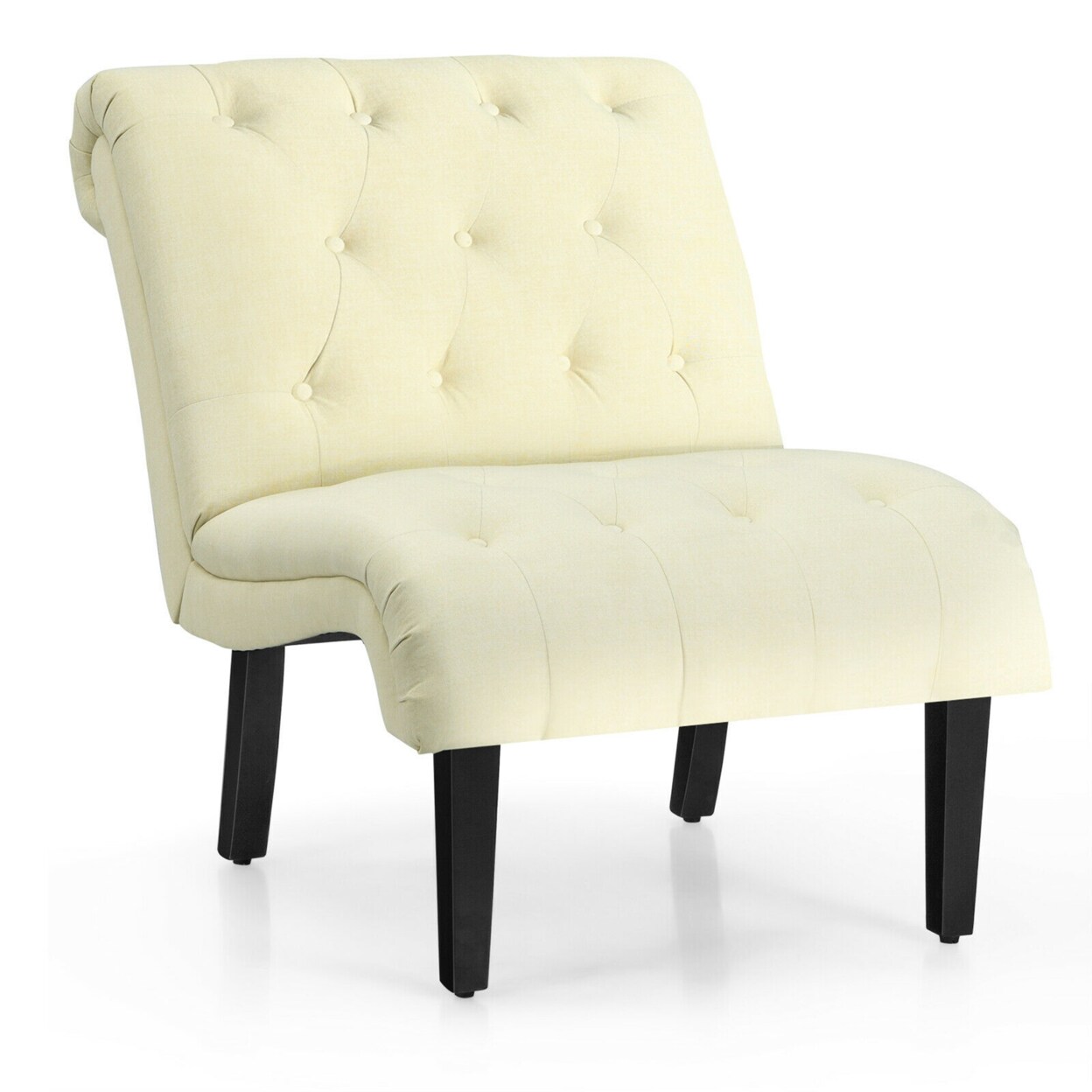 Armless Accent Chair Upholstered Tufted Lounge Chair Wood Leg