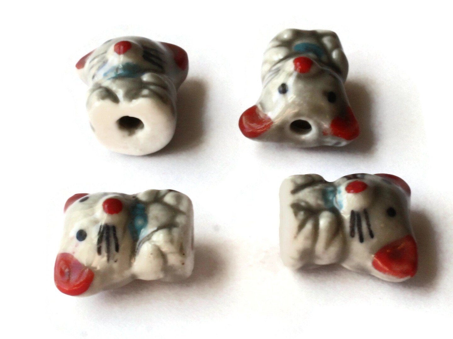 Gray and Pink Porcelain Mouse Beads