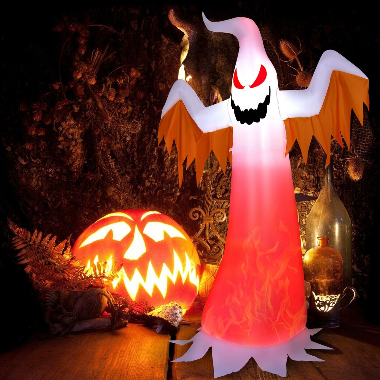 Gymax 8ft Inflatable Halloween Ghost Blow Up Decoration w/ Built-in Flame Light