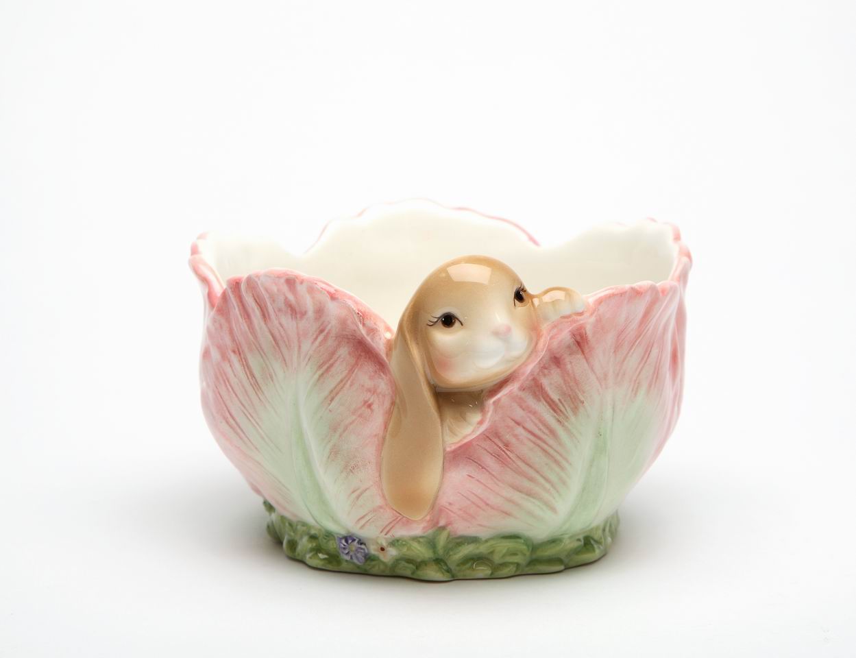 Ceramic Easter Bunny Rabbit in Flower Candy Bowl, Home D&#xE9;cor, Gift for Her, Gift for Mom, Kitchen D&#xE9;cor, Spring D&#xE9;cor