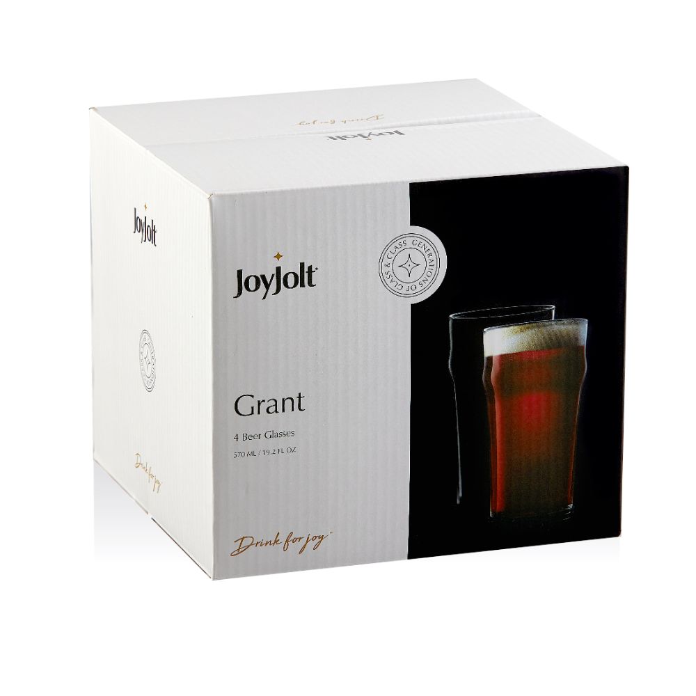 JoyJolt Grant Pint Beer Drinking Glasses - 19.2 oz - Set of 4