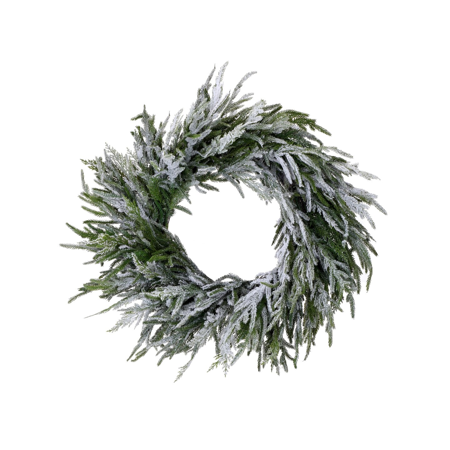 Contemporary Home Living Flocked Norfolk Pine Artificial Christmas Wreath, 24-Inch, Unlit