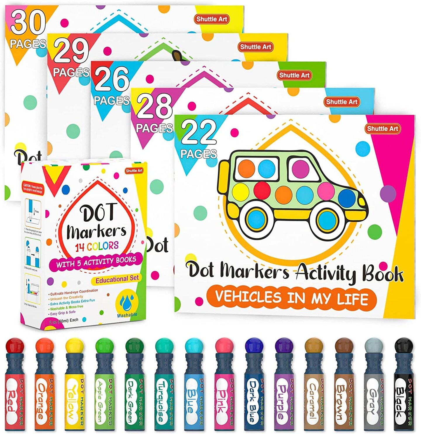 Dot Makers, 12 Colors Bingo Daubers with 20 Unique Patterns of Dot Book