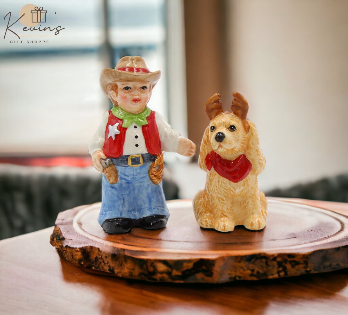 Ceramic Cowboy With Dog Salt &#x26; Pepper Shakers, Home D&#xE9;cor, Gift for Her, Gift for Mom, Kitchen D&#xE9;cor, Dog Lover Gift, Pet Loss Gift