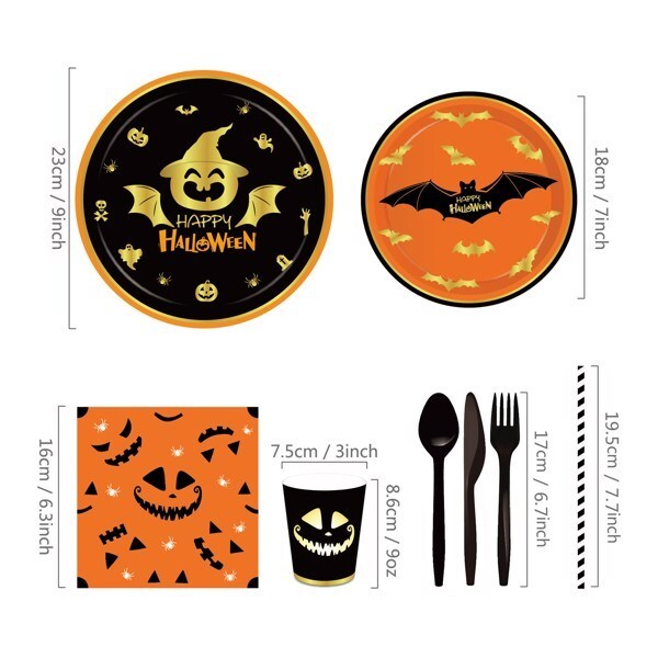 Halloween Disposable Tableware Paper Plates - 68PCS Dinnerware Party Cutlery Kit
