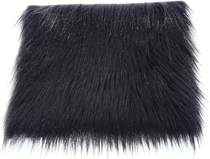 FabricLA Faux Fur Fabric - 8 Pieces Square Fur Material Fabric - 10" X 10" Inches (25cm x 25cm) - Shaggy Fur Patches Fabric Cuts Chair Cover Seat Cushion for DIY Craft - Black