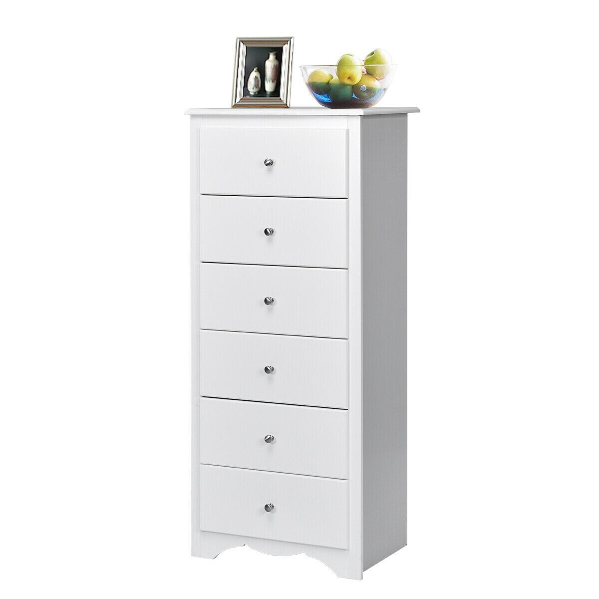 Gymax 6 Drawer Chest Dresser Clothes Storage Bedroom Tall Furniture Cabinet White