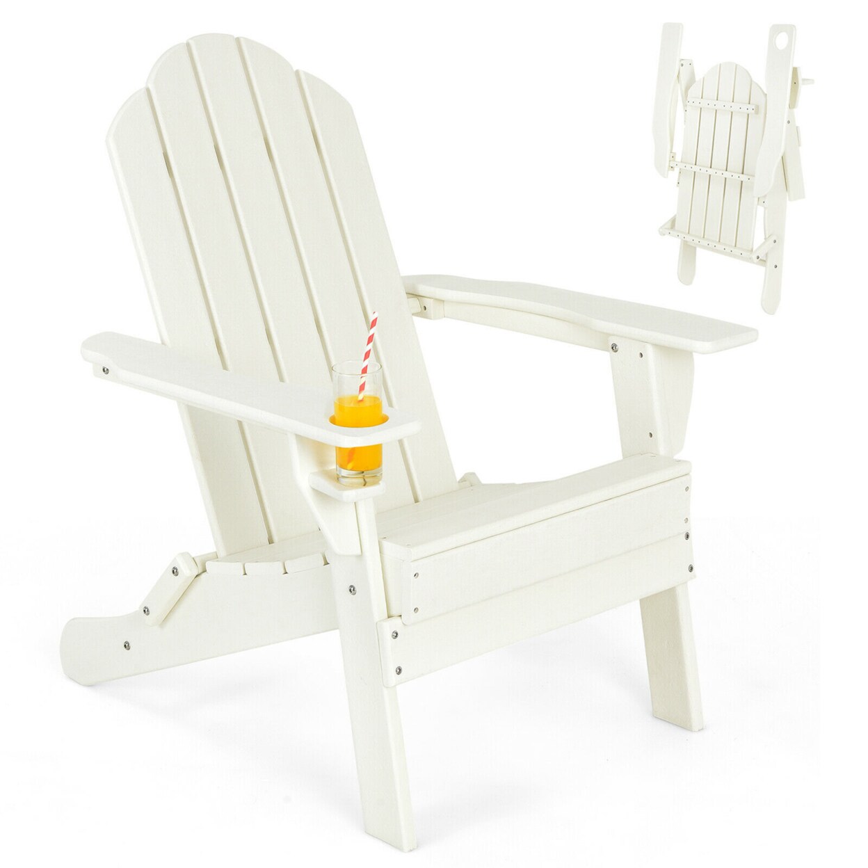 Patio Folding Adirondack Chair Weather Resistant Cup Holder Yard