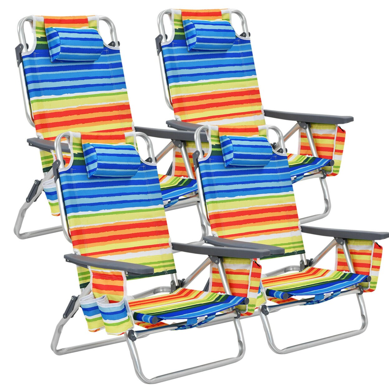 4Pcs Folding Backpack Beach Chair Reclining Camping Chair W/ Storage Bag