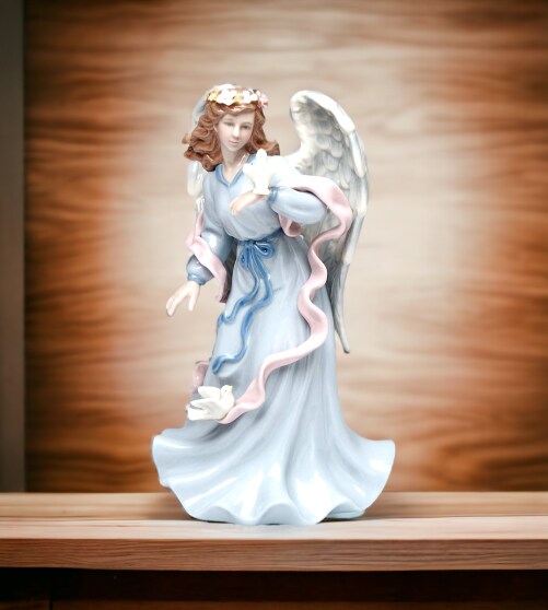 Ceramic Angel Holding Peace Dove Music Box, Home D&#xE9;cor, Religious D&#xE9;cor, Religious Gift, Church D&#xE9;cor, Baptism Gift