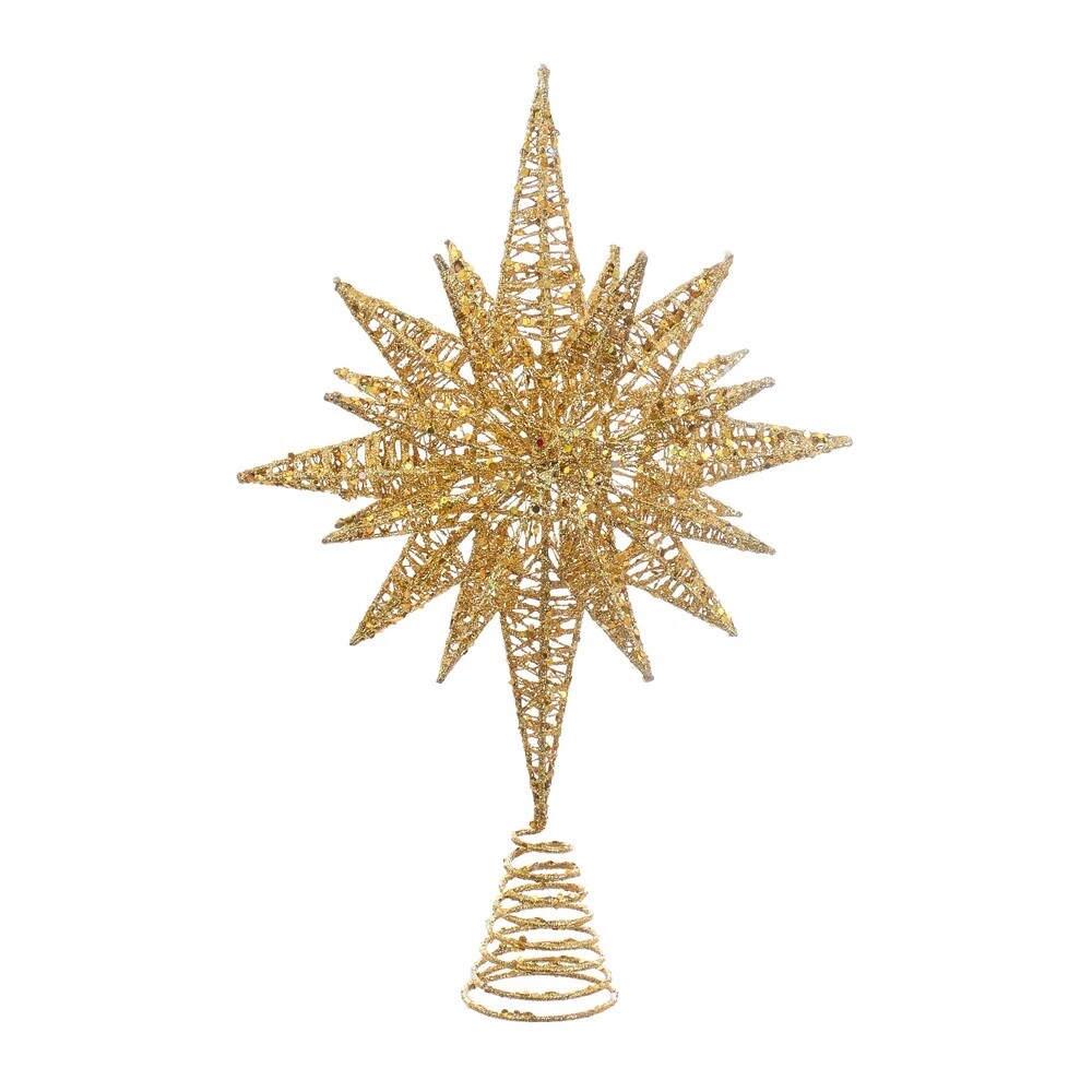KSA 16.5&#x22; Gold Glitter Wire 3D Star Christmas Tree Topper, Unlit