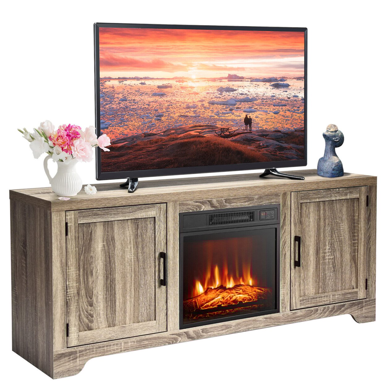 1400W Electric Fireplace Tv Stand Storage Cabinet Console Andheater For 65" Tv