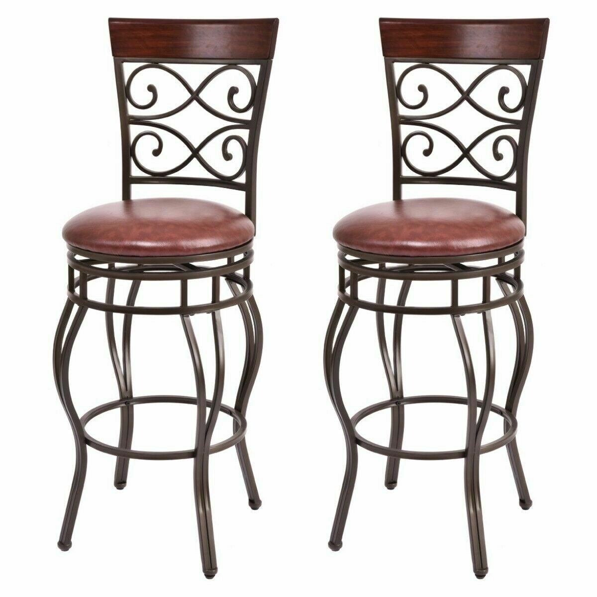2Pcs Retro Swivel Bar Stools W/ Padded Seat Home Kitchen Pub Bistro