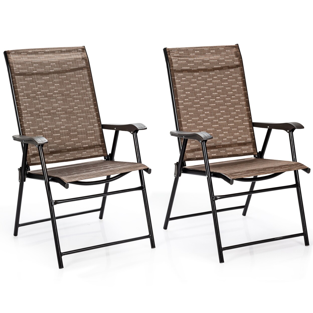 Set Of 2 Folding Portable Patio Chairs Yard Outdoor W/ Armrests And Backrest