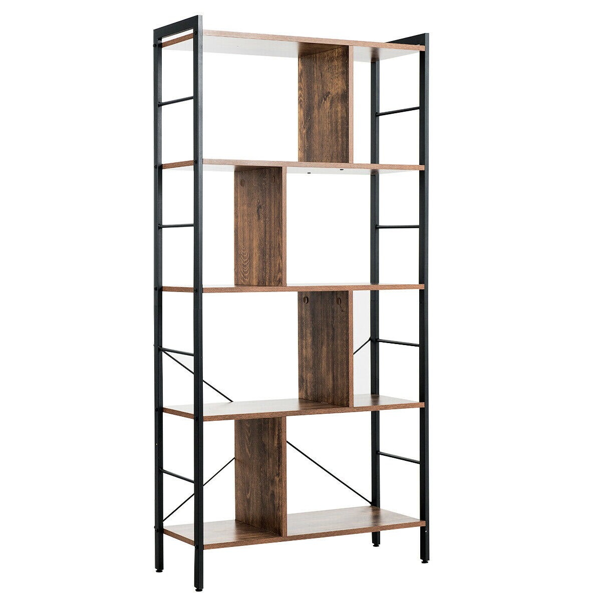 Gymax 4-Tier Bookcase Industrial Bookshelf Floor Standing Storage Rack