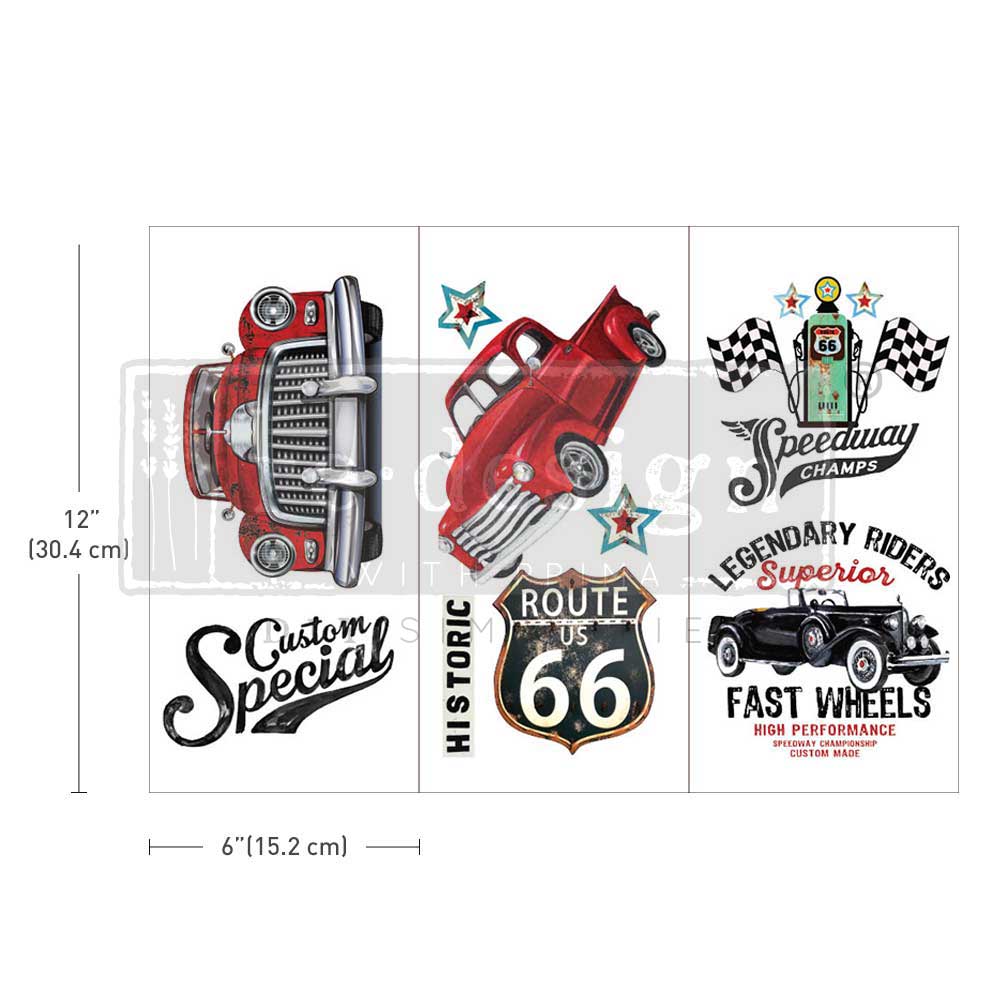 Classic Rides - Small Transfers 6&#x22;x12&#x22; 3 sheets Rub on Transfers for Furniture Vintage Rub on Transfers Stickers for Crafts Classic Spring Summer Autumn Decoration Transfers