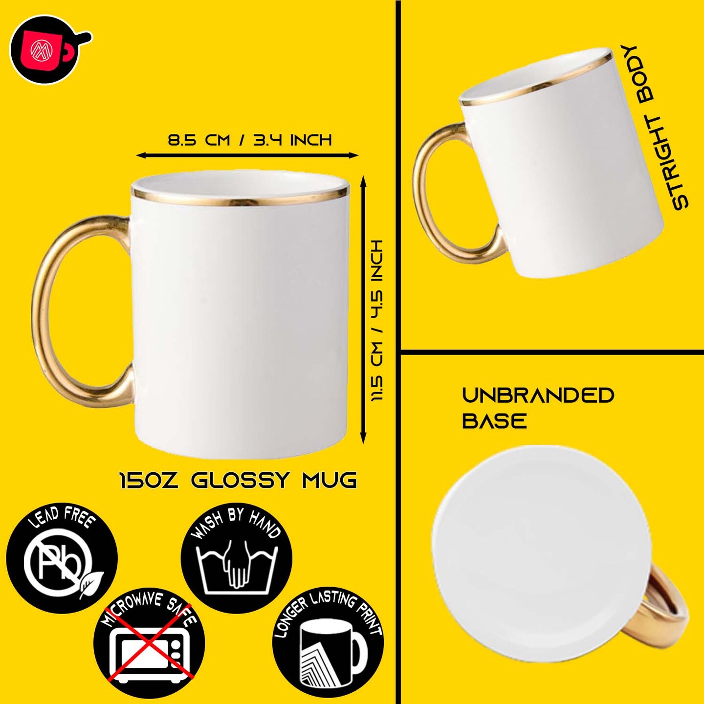 12 PACK 15OZ, Exclusive, GOLD, Metallic Mugs, MUG, Rim &#x26; Handle Mugs