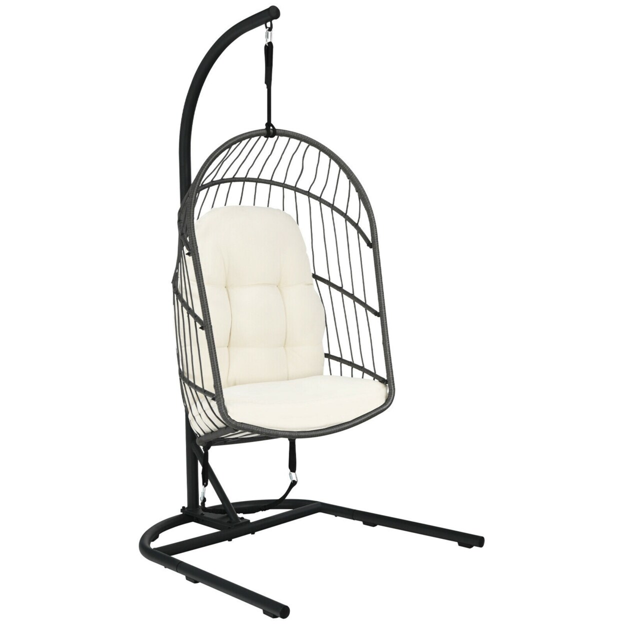 Hanging Hammock Egg Chair Patio Rattan Swing Chair W/ Stand And Cushions