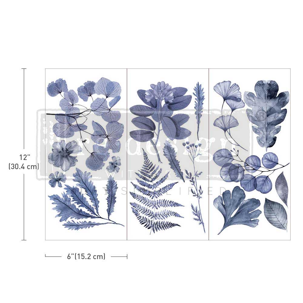 Indigo - Small Transfers 6&#x22;x12&#x22; 3 sheets Rub on Transfers for Furniture Vintage Rub on Transfers Stickers for Crafts Classic Spring Summer autumn Flowers Decoration Transfers