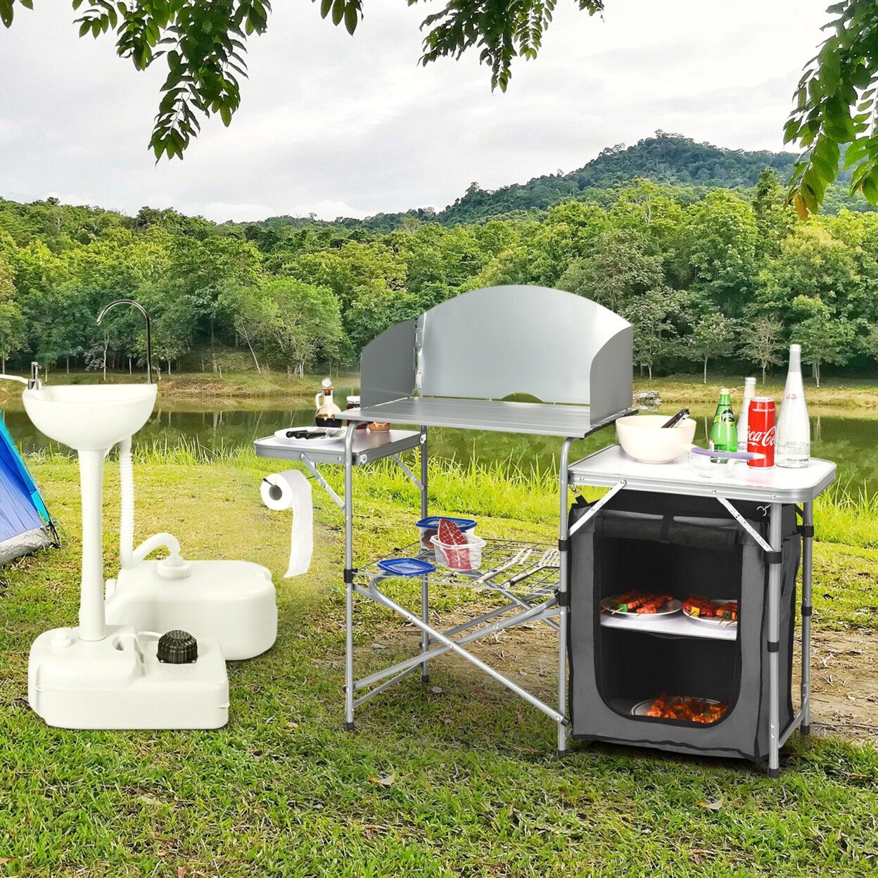 Folding Outdoor Camping Table Portable Bbq Grill Table W/ Storage Bag