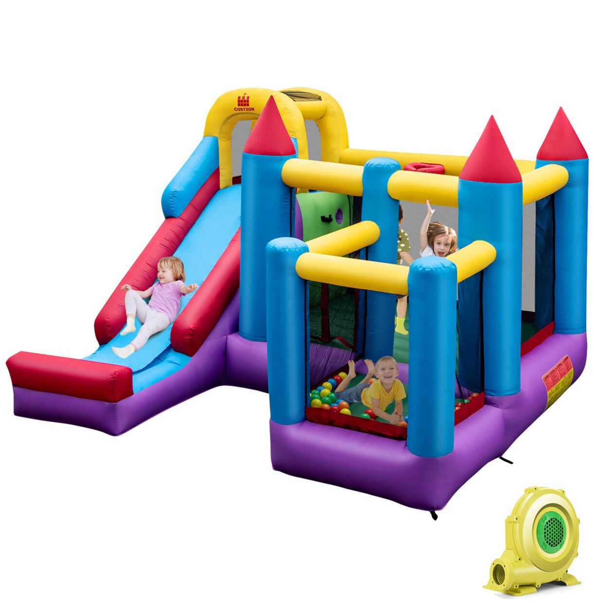Inflatable Bounce House 5-In-1 Inflatable Bouncer Indoorandoutdoor W/ 735W Blower
