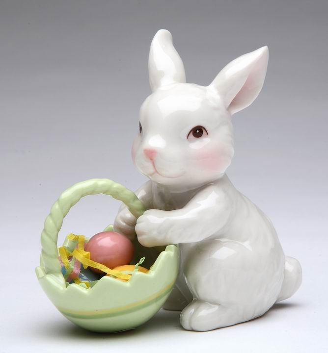 Ceramic Bunny Rabbit With Easter Egg Basket Figurine, Home D&#xE9;cor, Gift for Her, Gift for Mom, Kitchen D&#xE9;cor, Spring D&#xE9;cor, Easter D&#xE9;cor