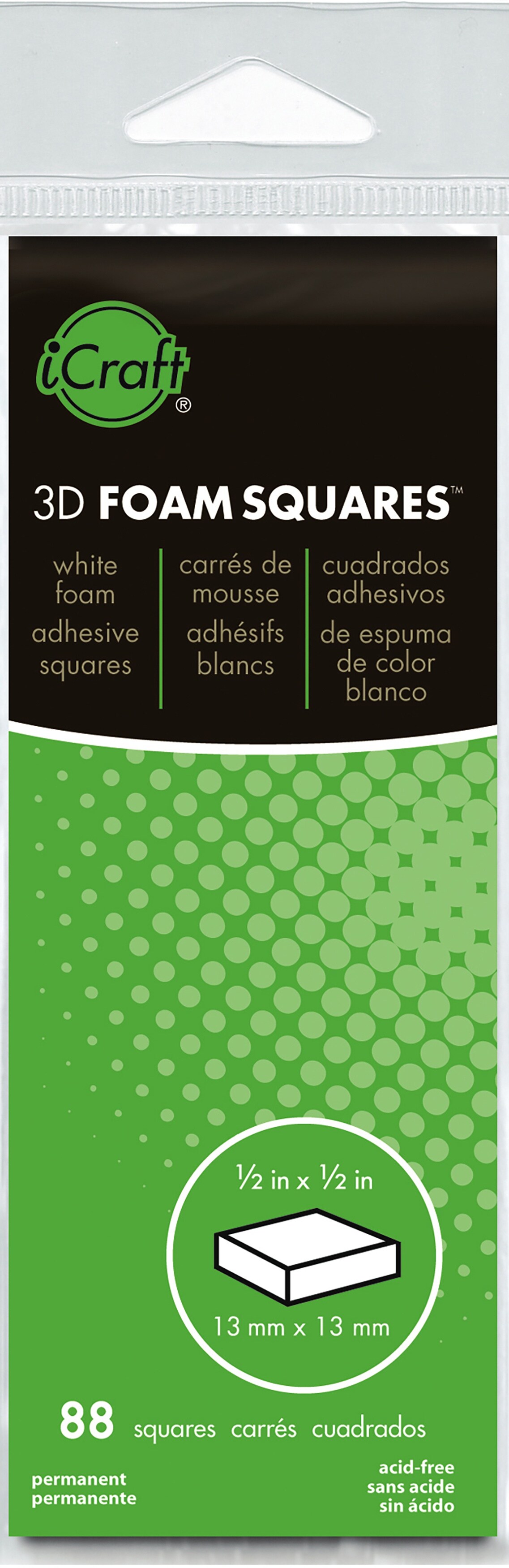 iCraft 3D Foam Squares 88/Pkg-White .5&#x22;