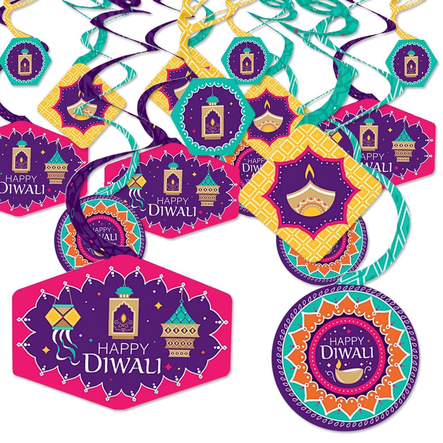 Big Dot of Happiness Happy Diwali - Festival of Lights Party Hanging Decor - Party Decoration Swirls - Set of 40