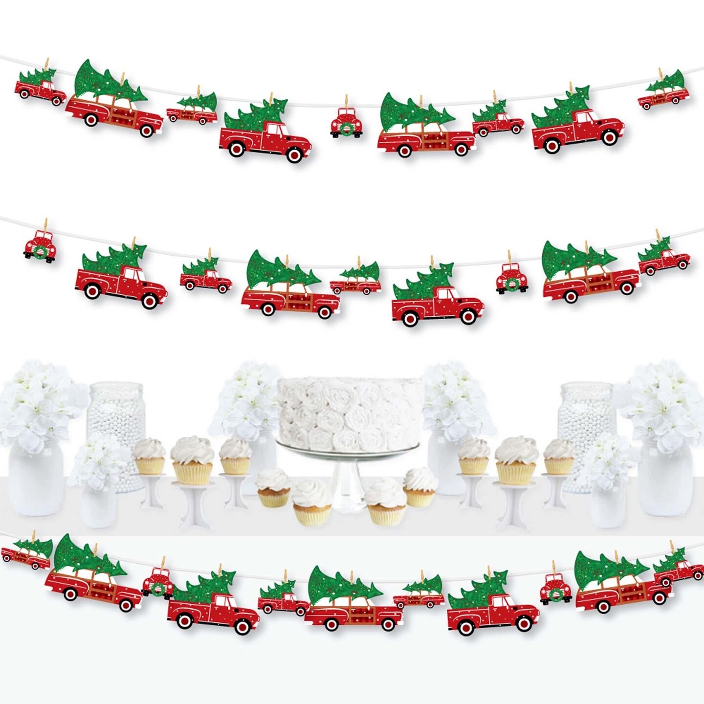 Big Dot of Happiness Merry Little Christmas Tree - Red Truck and Car  Christmas Party DIY Decorations - Clothespin Garland Banner - 44 Pc