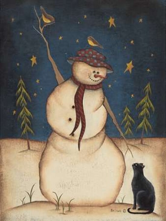 Snowman with Black Cat Poster Print by Kim Lewis - Item # VARPDXKL016