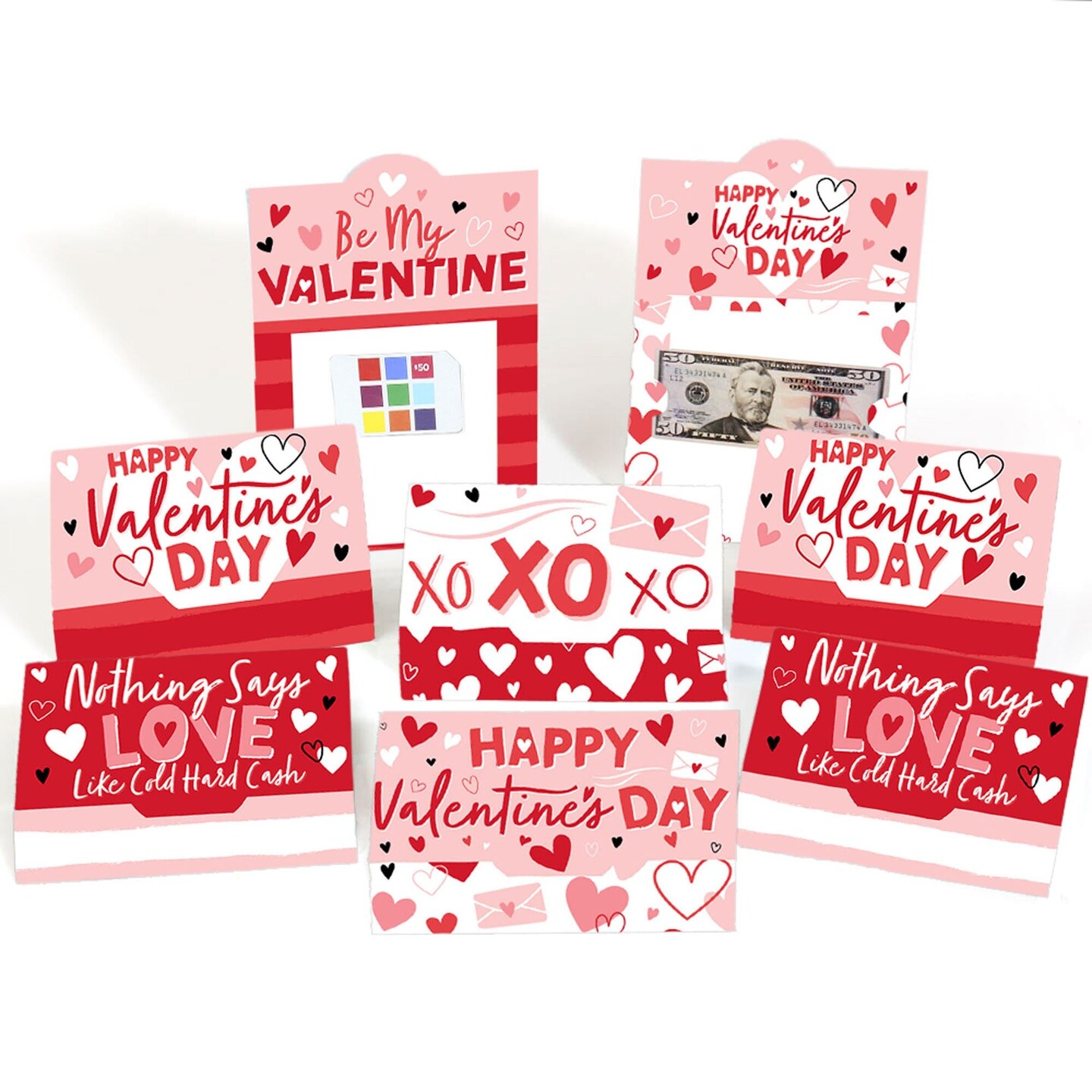 Big Dot of Happiness Assorted Happy Valentine&#x27;s Day - Valentine Hearts Party Money and Gift Card Holders - Set of 8