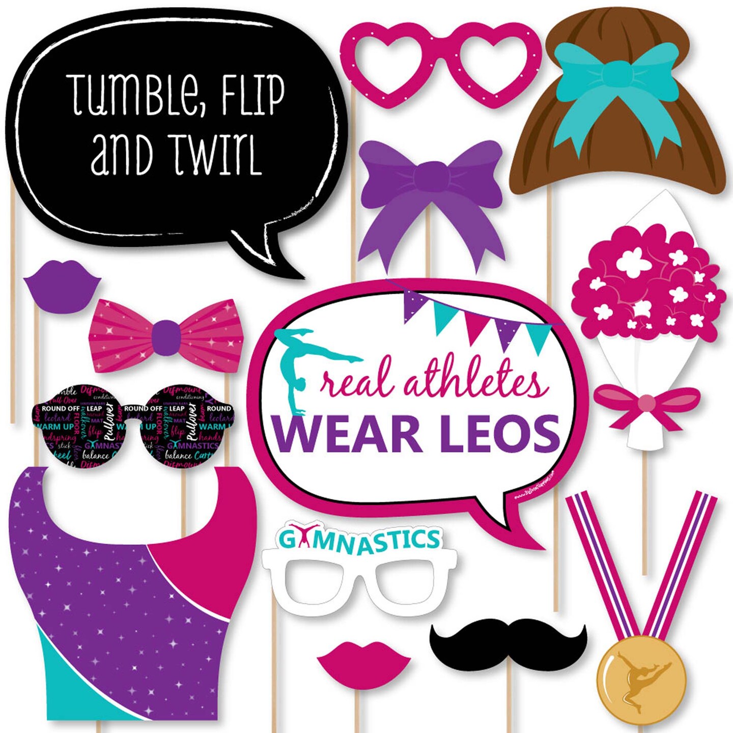 Big Dot of Happiness Tumble, Flip and Twirl - Gymnastics - Birthday Party or Gymnast Party Photo Booth Props Kit - 20 Count