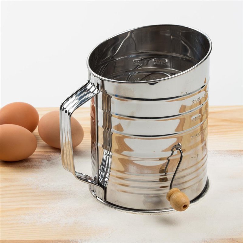 Mrs. Anderson&#x2019;s Baking Hand Crank Flour Icing Sugar Sifter, Stainless Steel, 5-Cup