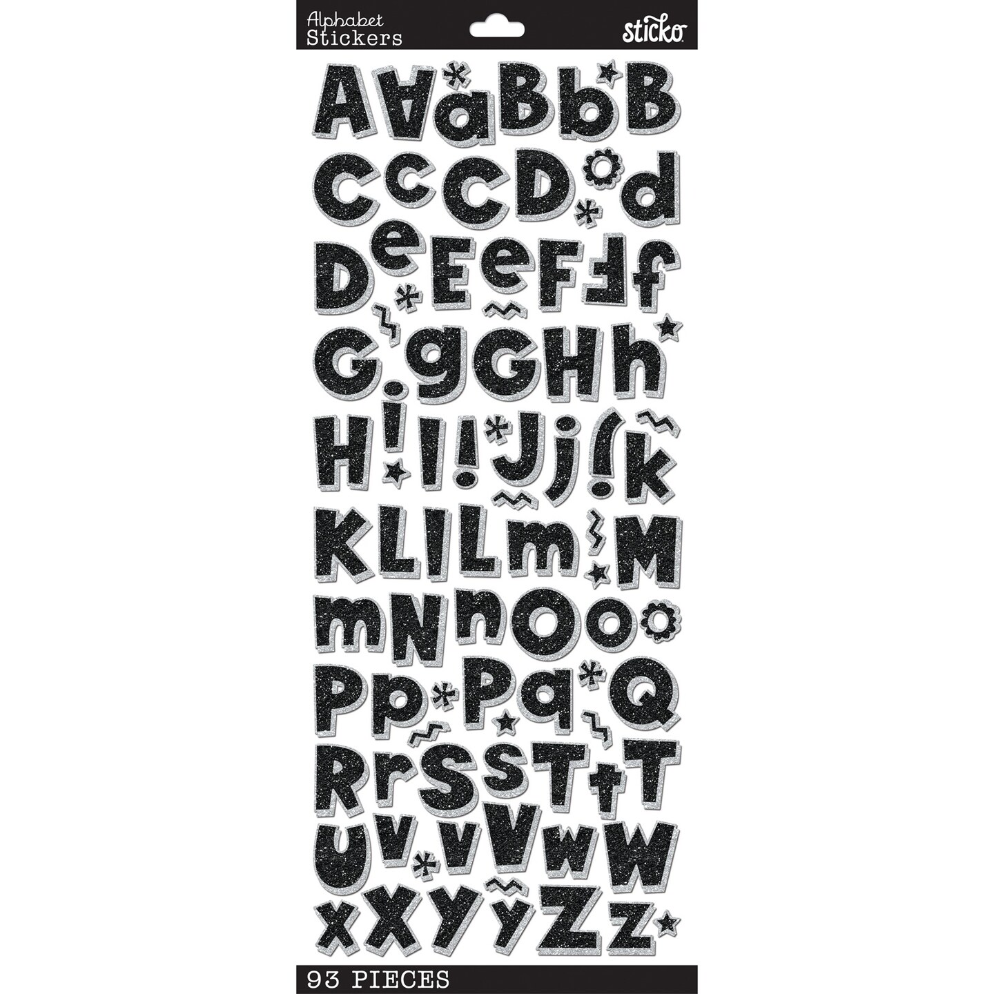 Sticko Alphabet Stickers - Black Glitter, 93pcs