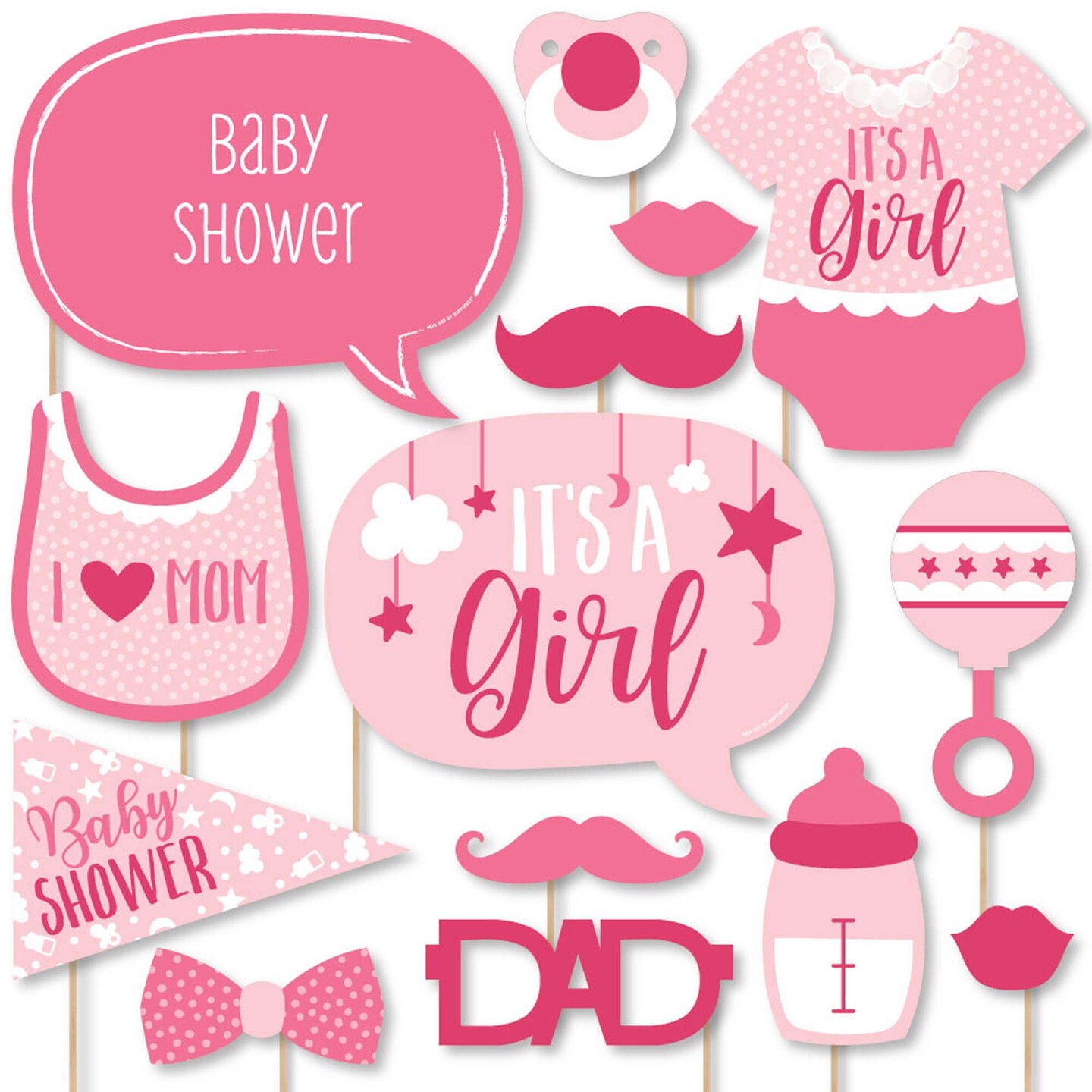 Big Dot of Happiness It&#x27;s a Girl - Pink Baby Shower Photo Booth Props Kit - 20 Count