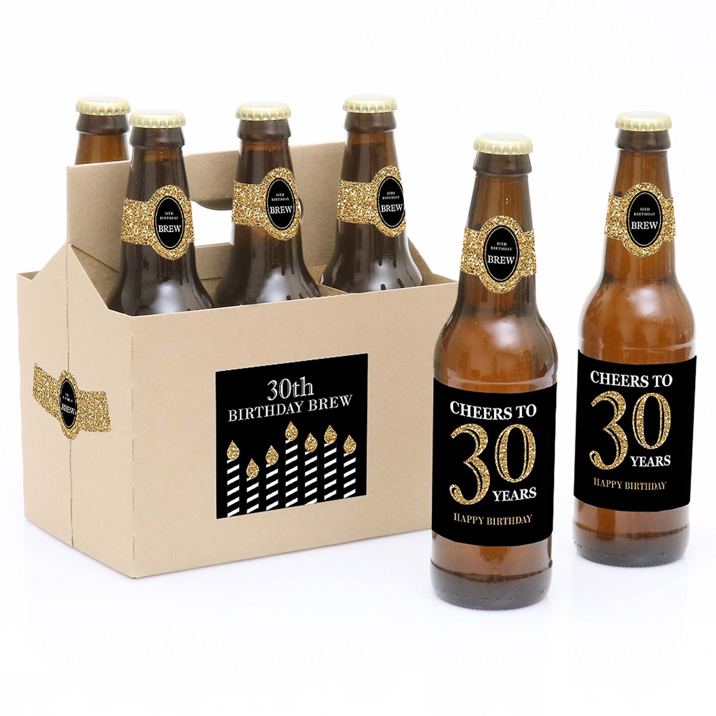 Cheers & Beers To 30 Years Birthday Kit - 6 Beer Bottle Labels, Neck Labels & 1 Kraft Paper Carrier
