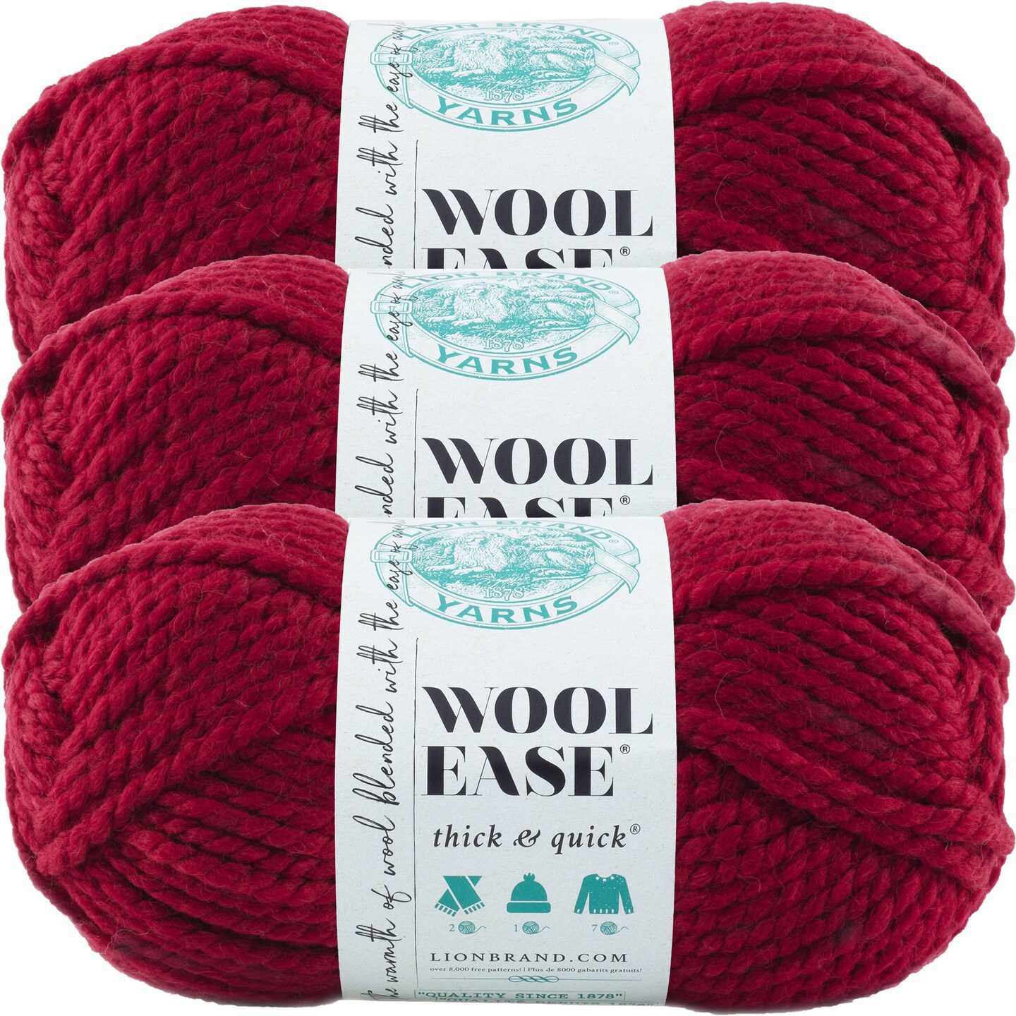 (3 Pack) Lion Brand Wool-Ease Thick &#x26; Quick Yarn - Cranberry