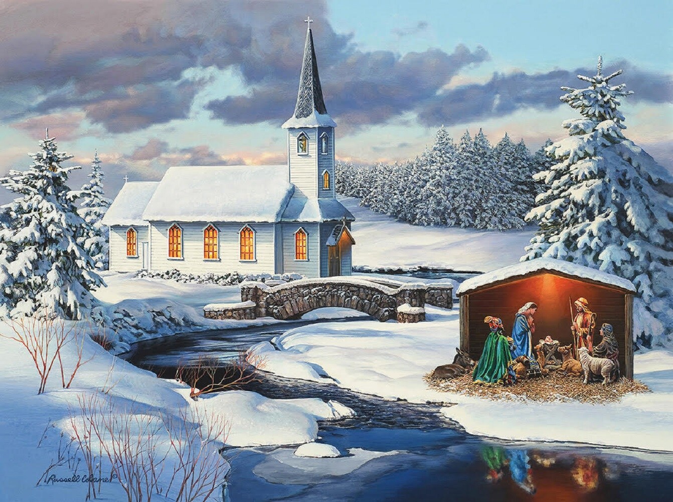 Sunsout Church Nativity 1000 pc Christmas Jigsaw Puzzle 36618