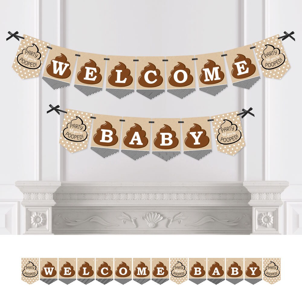 Big Dot of Happiness Party &#x27;Til You&#x27;re Pooped - Poop Emoji Baby Shower Bunting Banner - Poop Party Decorations - Welcome Baby